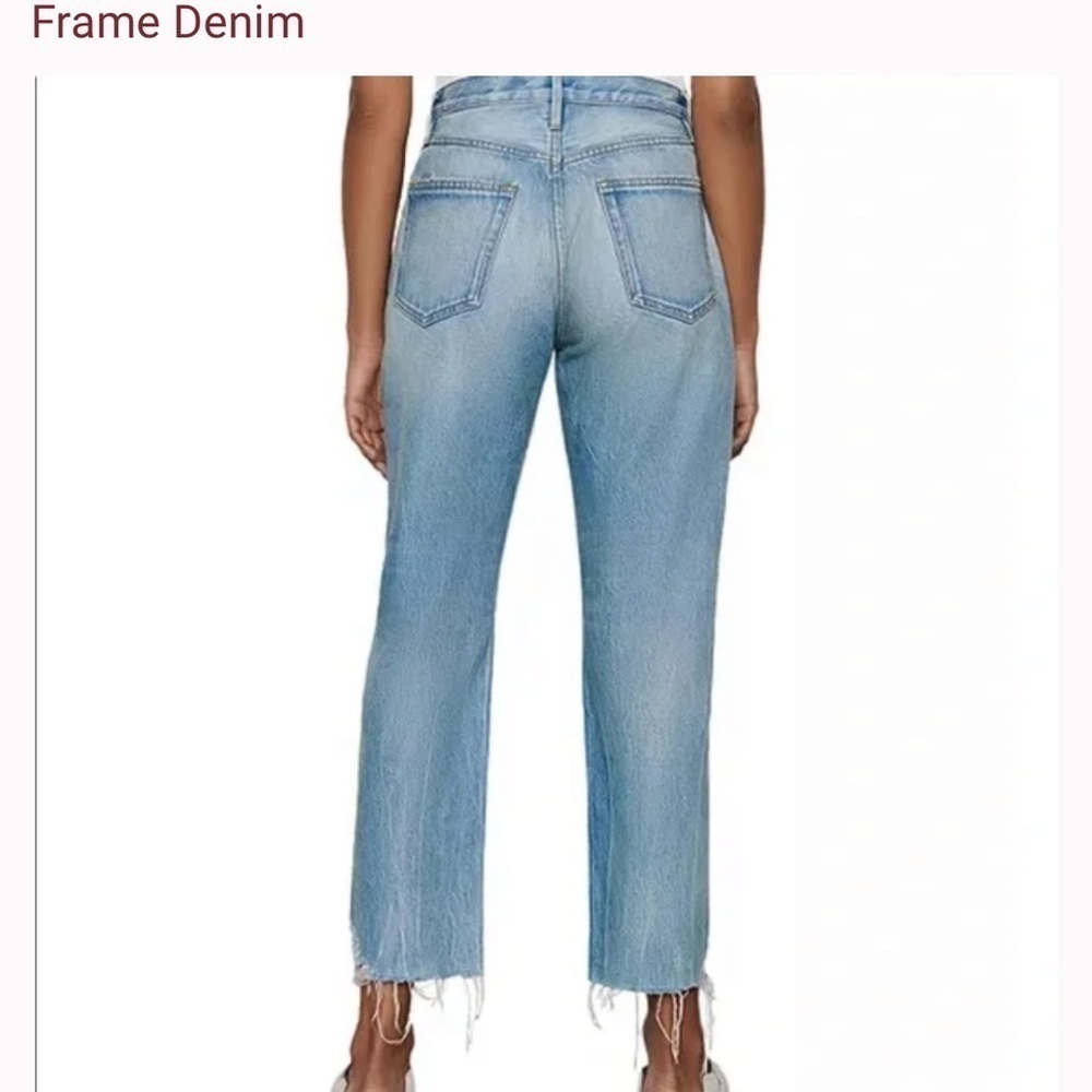 Frame Le Original High Rise Straight Fit Button Fly Distressed Jean - Picture 3 of 11